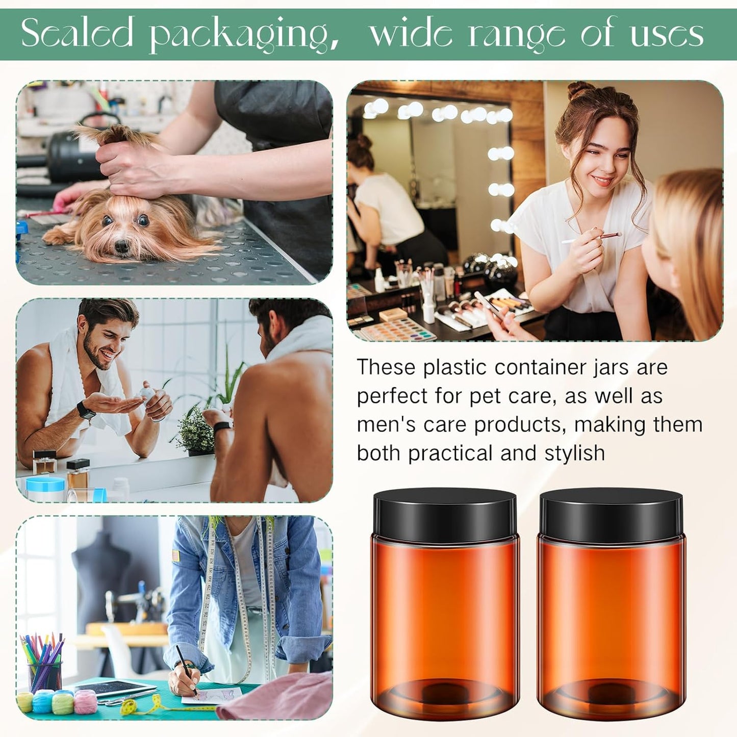 Patelai 4 Pieces Round Wide-mouth Leak Proof Plastic Container Jars with Lids for Travel Storage Makeup Beauty Products Face Creams Oils Salves Ointments DIY Making(10 Ounce,Amber)