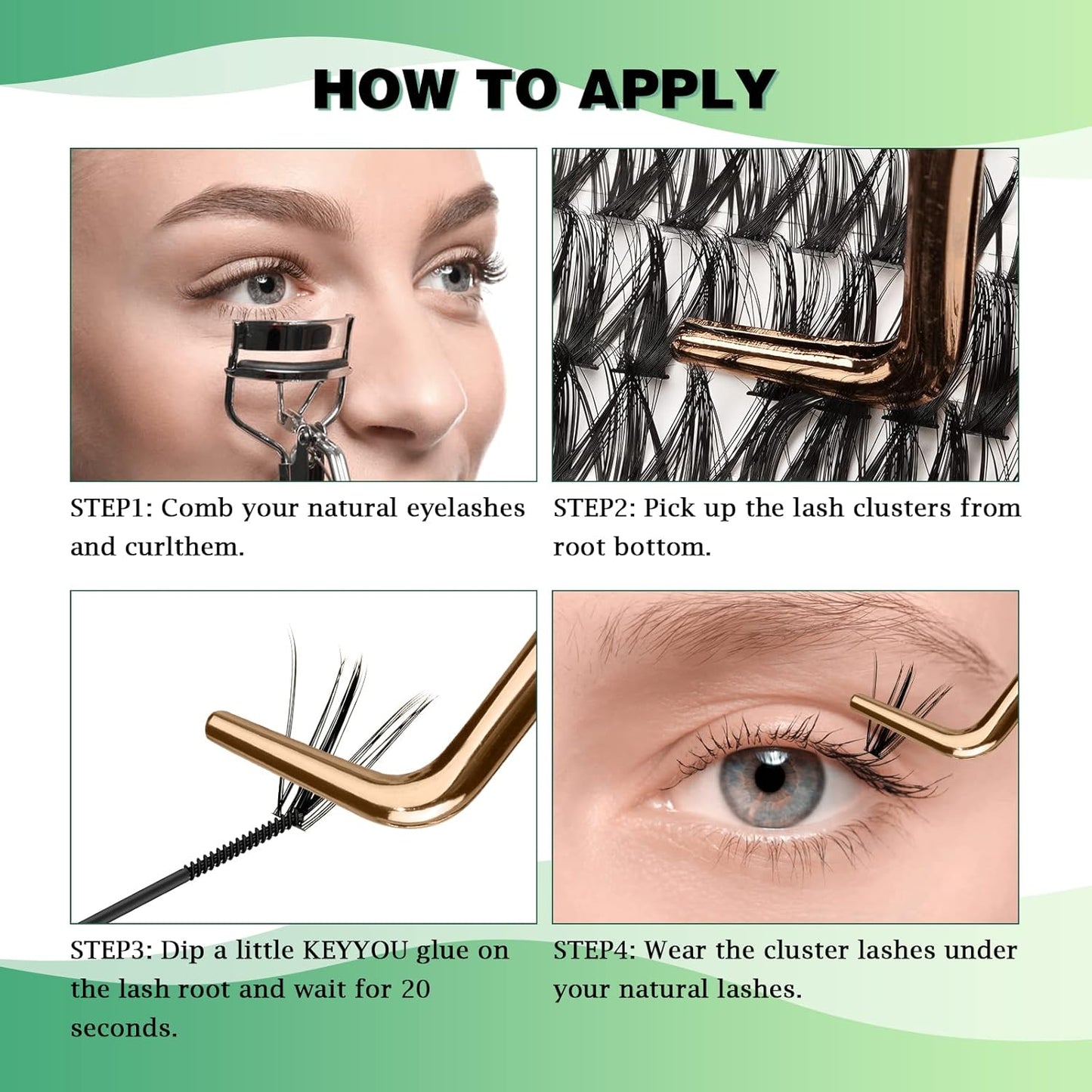 Lash Clusters 300pcs Individual Lashes 50D 0.07D Curl 18mm DIY Eyelash Extension KEYYOU Large Tray Volume Soft&Natural Cluster Lashes(50D-0.07D,18）