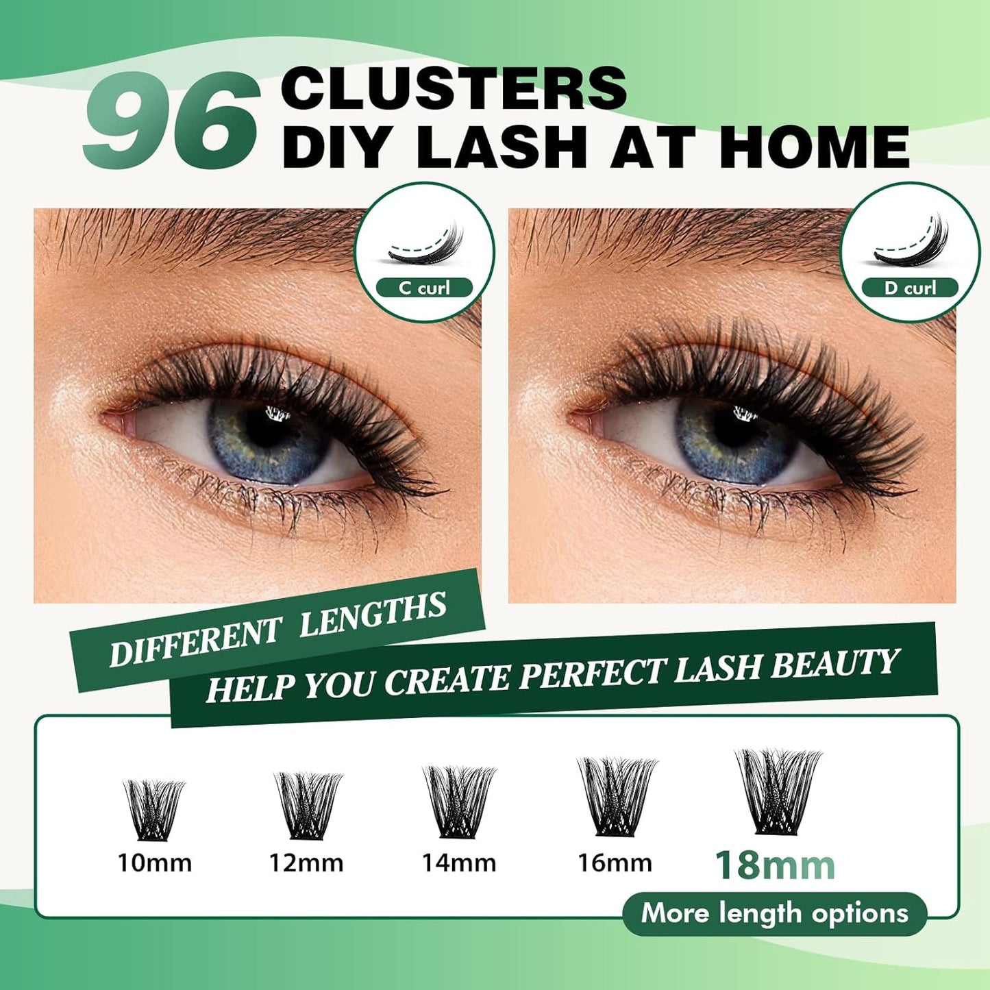Lash Clusters 96pcs Individual Lashes Y03 D Curl 14mm Cluster Lashes KEYYOU Volume Wispy Lash Extension Soft&Comfortable Easy DIY at Home(Y03 D-14mm)