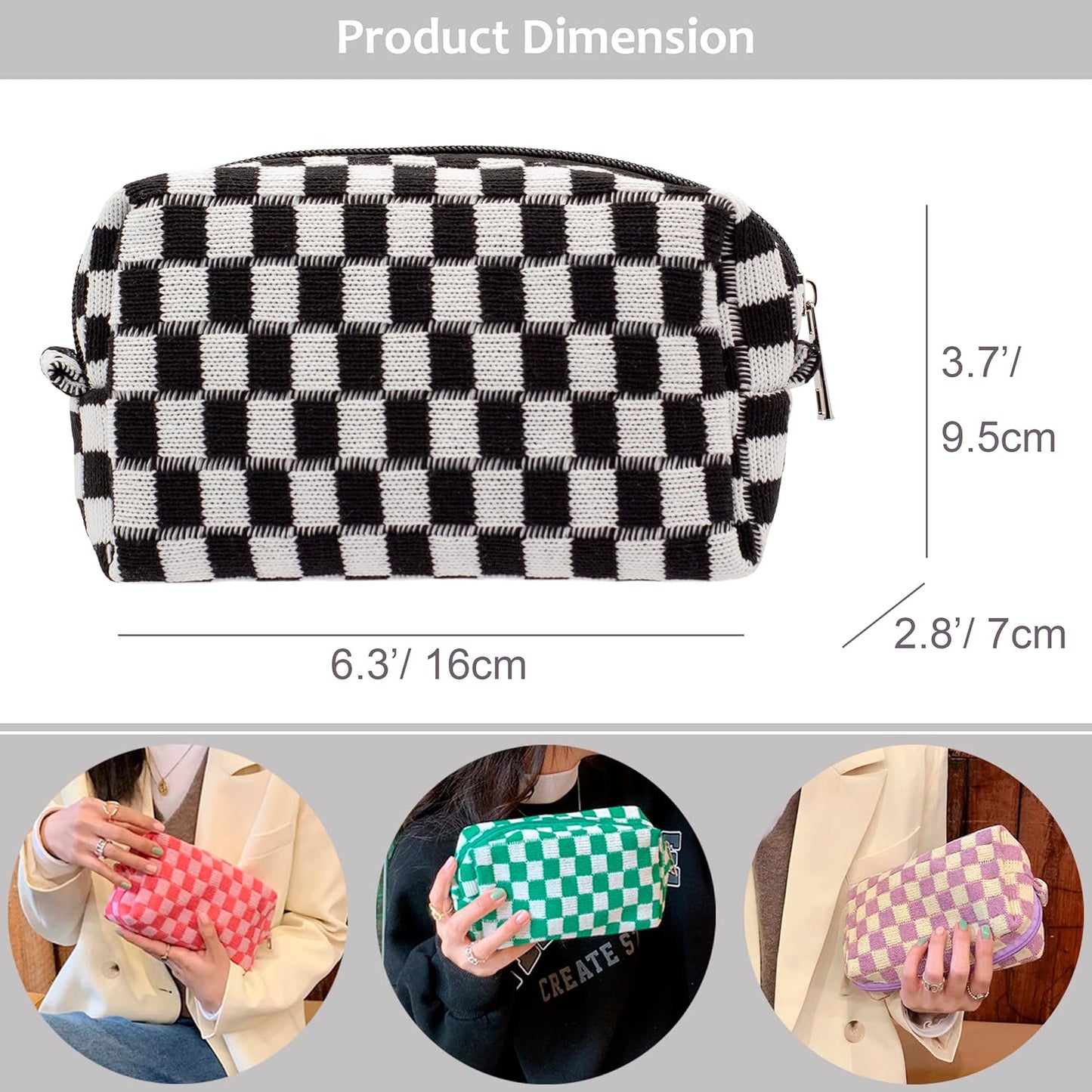 PAZIMIIK Checkered Makeup Bag for Purse Portable Zipper Make Up Pouch Small Cosmetic Case for Travel Accessories (6PCS Mix Color)