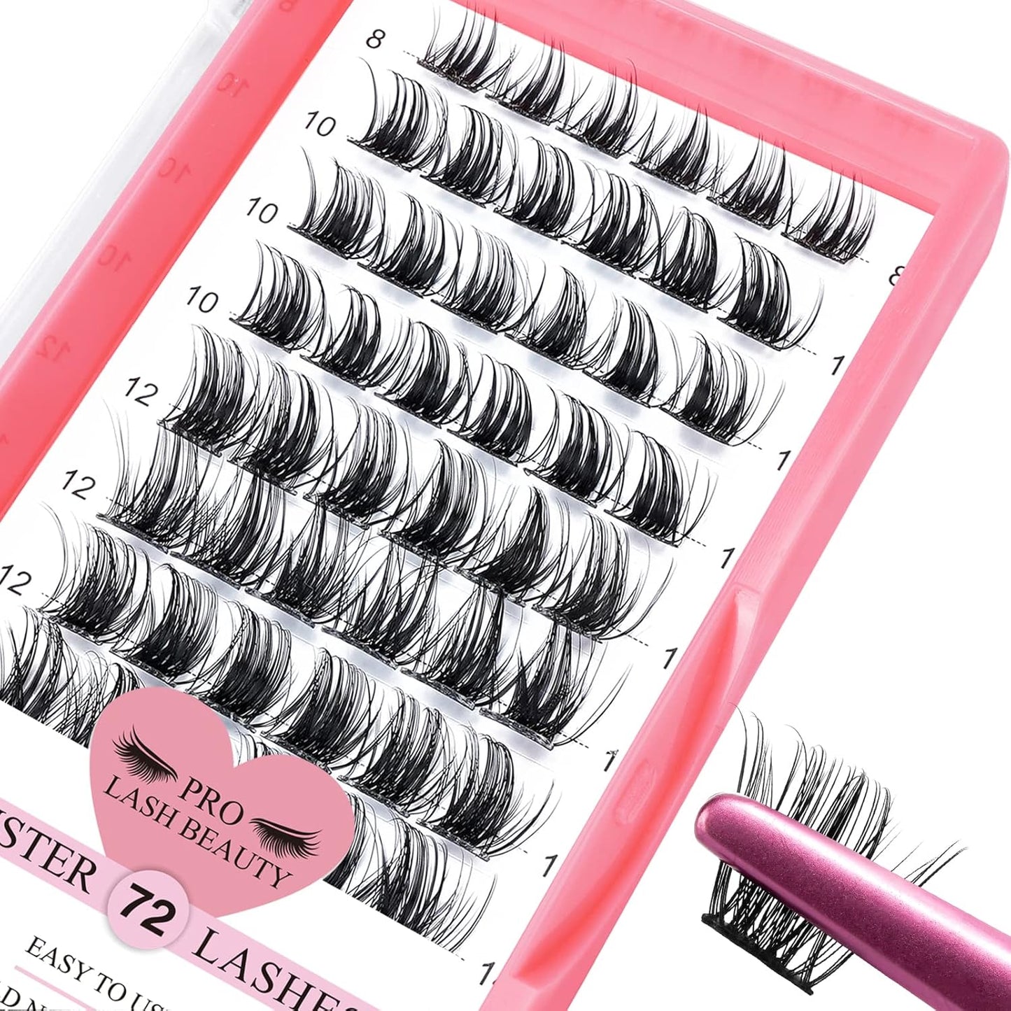 Cluster Lashes, 72 Pcs Individual Lashes, Lash Clusters DIY Eyelash Extension, Super Thin Band Reusable Soft & Comfortable (Peachy-D-8-16mix)
