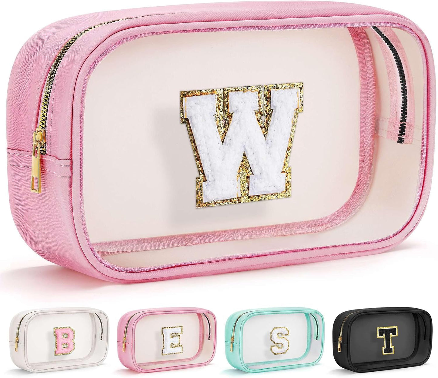 YOOLIFE Travel Makeup Bag Toiletry Bag for Women, Clear Make up Bag PVC Cosmetic Bag Pink Preppy Stuff Travel Accessories Makeup Pouch Birthday Gifts for Women Teacher Mother Wife Girlfriend Gifts W