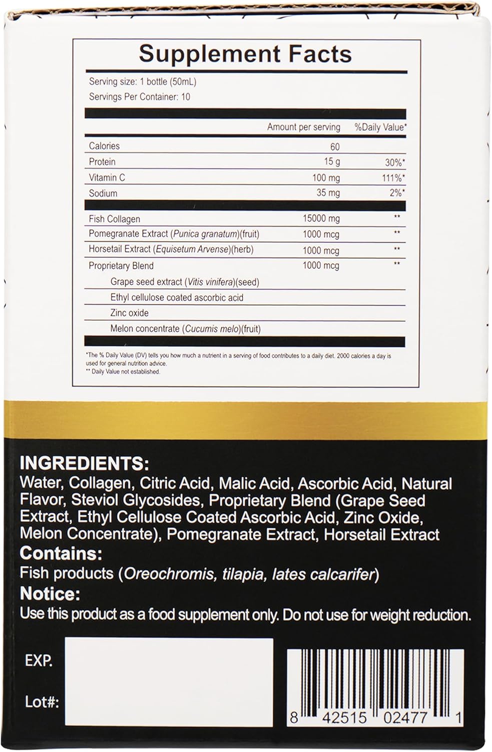 Diamond Liquid Collagen Drink, 15000 mg Hydrolyzed Marine Collagen Peptides with Vitamin C, Pomegranate, Healthy Hair Skin Nails Joints Bones Support, 50 ml x 10 Bottles (3 Boxes)