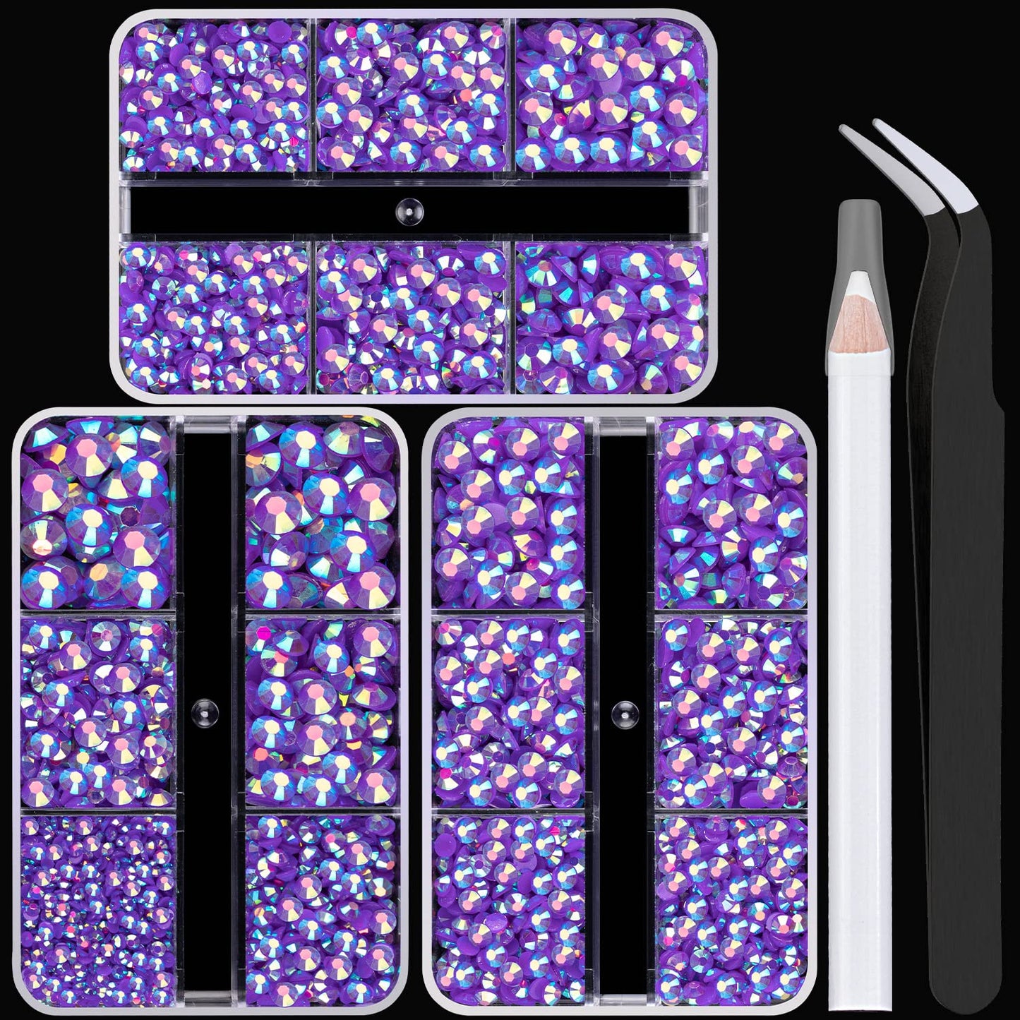 Resin Rhinestones Crafting, 2/3/4/5/6mm Flatback Jelly Rhinestones, 3 Box Dark Purple AB Non Hotfix Crystal Gems for Bedazzling Crafts Mugs Tumblers Clothes Makeup Nail