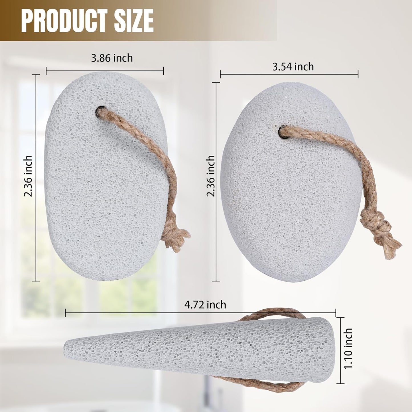 Pumice Stone for Feet Dead Skin Removal - 3-Pack Natural Volcanic Pumice Stone Set (Round, Oval, Cone) with Hanging Rope & Travel Box | Hard Skin & Callus Remover for Heels, Toes,