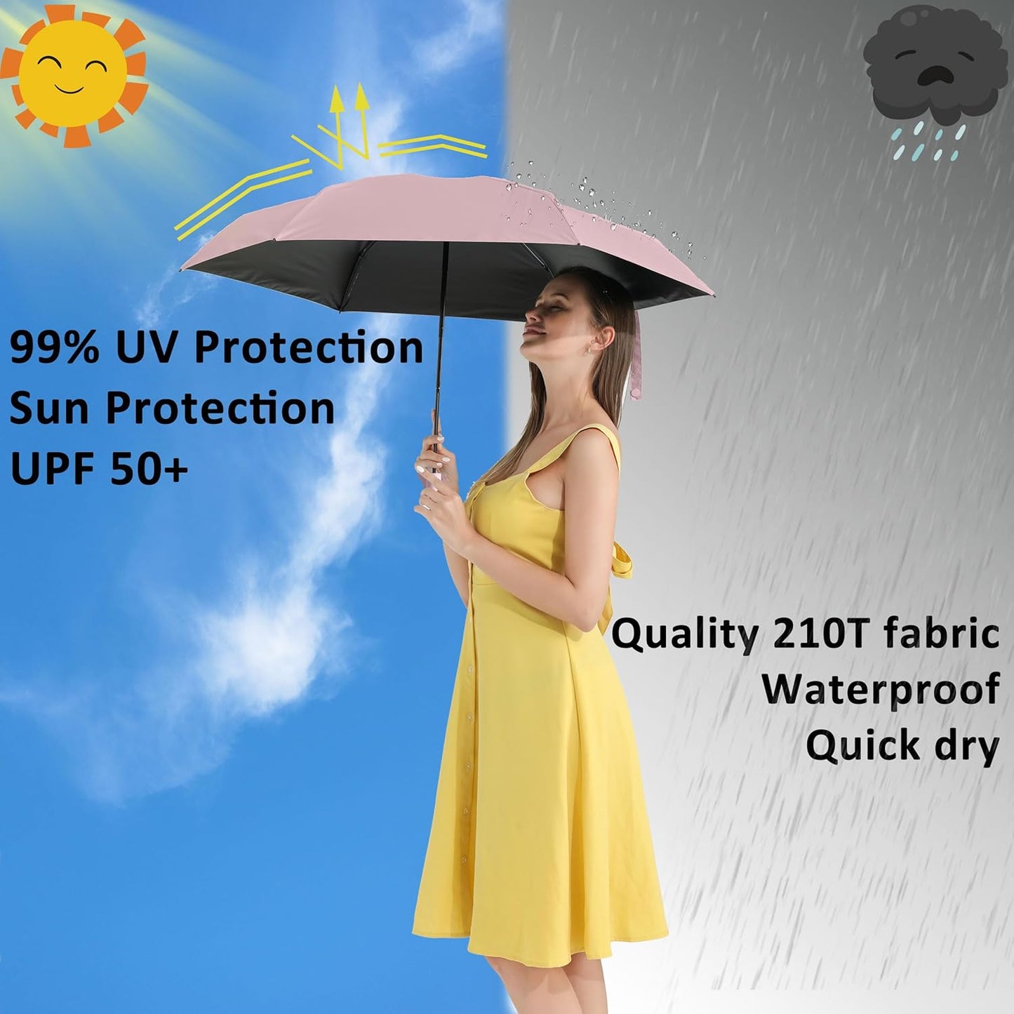 BAODINI Travel Essentials Mini Umbrella for Purse With Case Small Compact UV Sun Protection Lightweight Tiny Pocket Manual Open Close Umbrella for Women Kids and Men Fit Purse Backpack