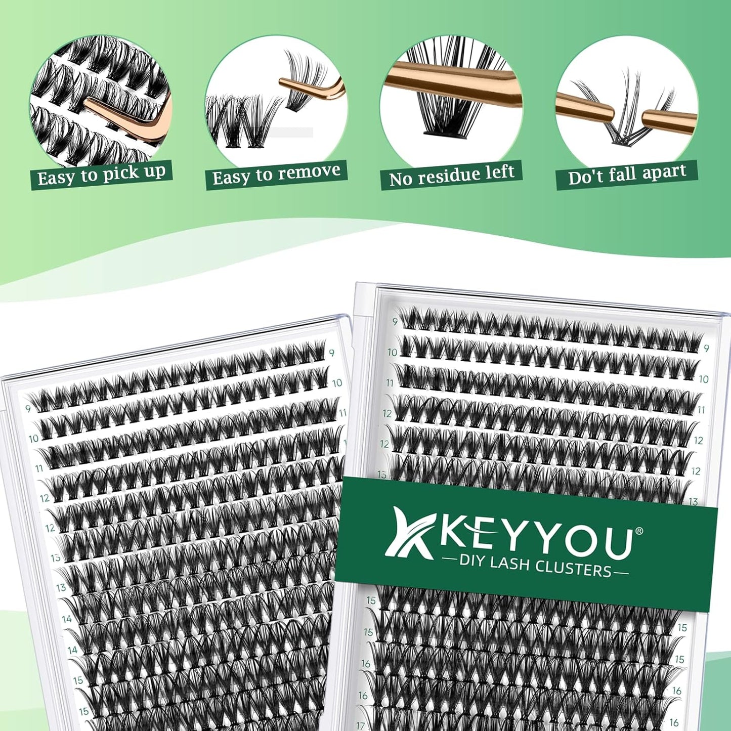 KEYYOU Lash Clusters 300pcs Individual Lashes 40D 0.07D Curl 9-18MIX DIY Eyelash Extension Large Tray Volume Soft&Natural Cluster Lashes(40D-0.07D,9-18MIX