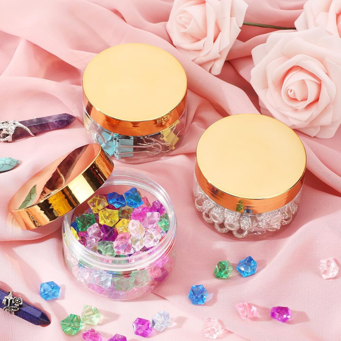 Patelai 4 Pieces Round Wide-mouth Leak Proof Plastic Container Jars with Lids for Travel Storage Makeup Beauty Products Face Creams Oils Salves Ointments DIY Making(2 Ounce,Gold)