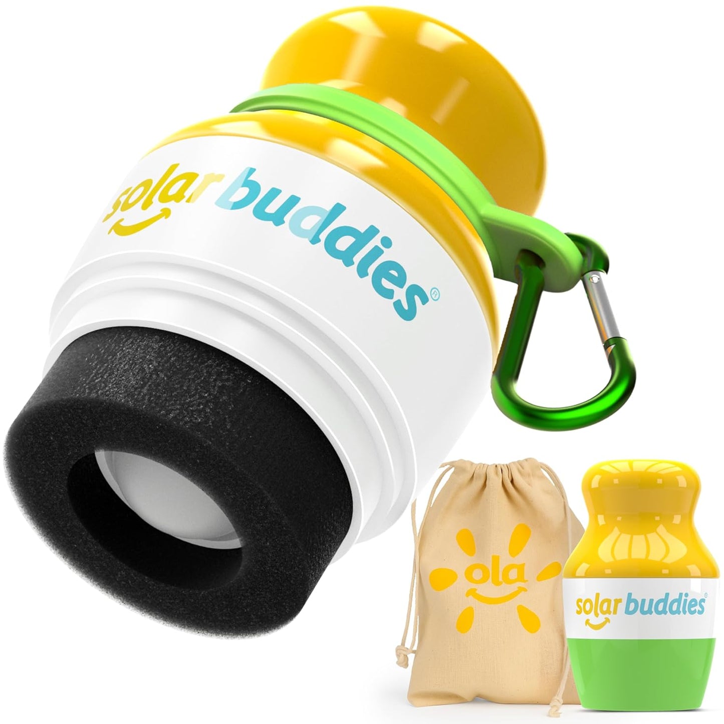 Green Bag Bundle Set For Solar Buddies Refillable Roll On Sunscreen Suncream Applicator Bag Bundle With Applicator Carabina Clip For Families, Kids, Adults, Travel Set