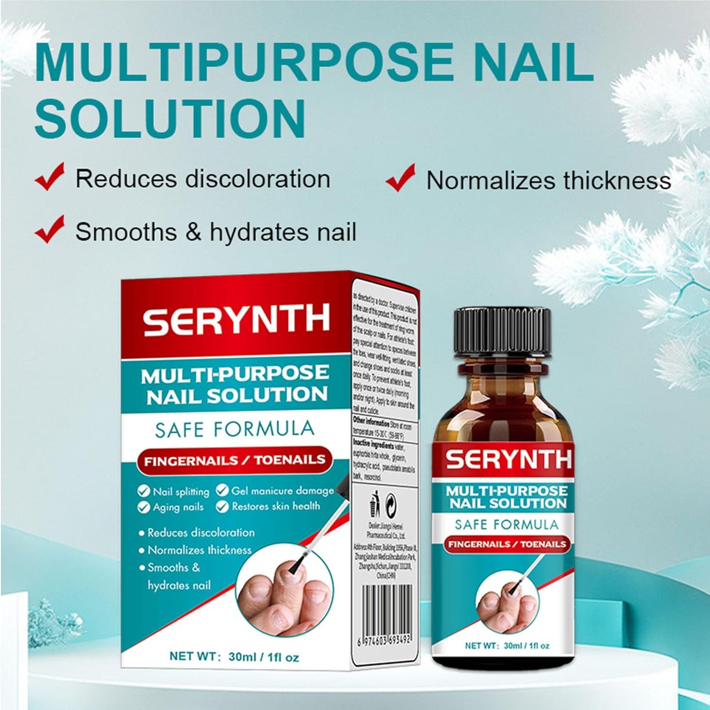 Multi-Purpose Nail Solution - Strengthener & Growth Treatment for Damaged Nails, Repair Care - Protects, Repairs & Aids Mild Onychomycosis Daily Recovery