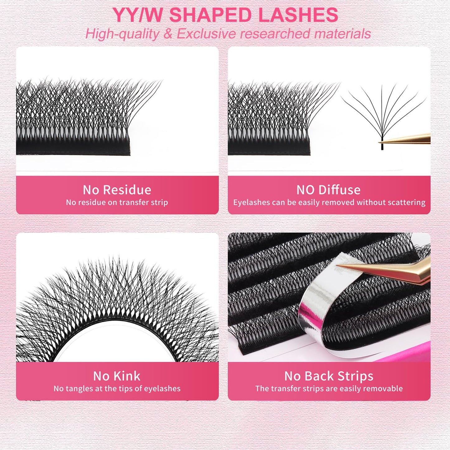 W Lash Extensions Supplies 8D Eyelash Extensions W Shape 0.07mm Thickness D Curl 14mm Premade Fans Easy Fan Lashes Volume Matte Black 12 Rows Crisscross Eye Lashes(W-8D-0.07-D,14mm)