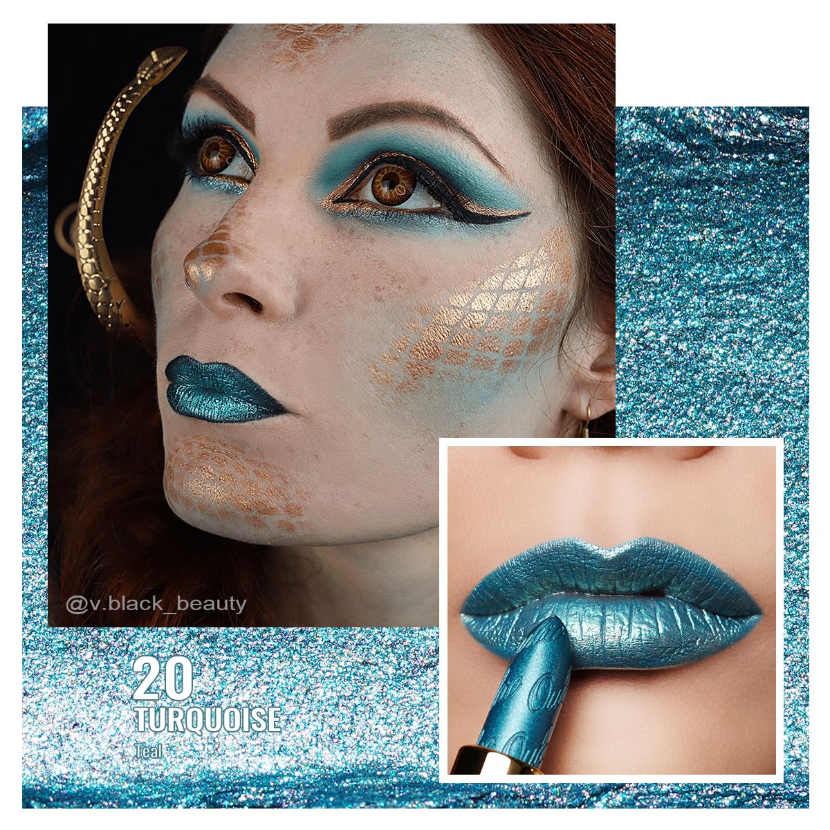 Oulac Metallic Green Lipstick for Women with Metallic 3D Shine, Lightweight Hydrating Formula, High-Impact Lip Color, Vegan Beauty, Full Coverage Lip Makeup, Turquoise (20)