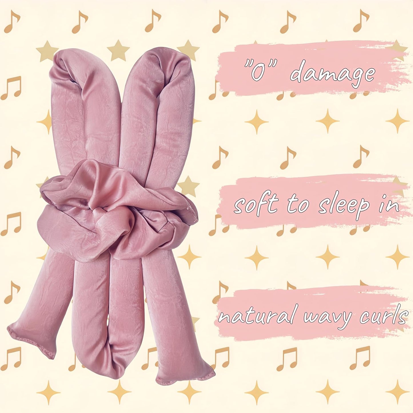 Serenade Textured Satin Heatless Curls Overnight, Heatless Hair Curler Curling Set for Women and Girls to Sleep in, with 2 Satin Scrunchies and 1 Clip for Overnight Curls, Pink