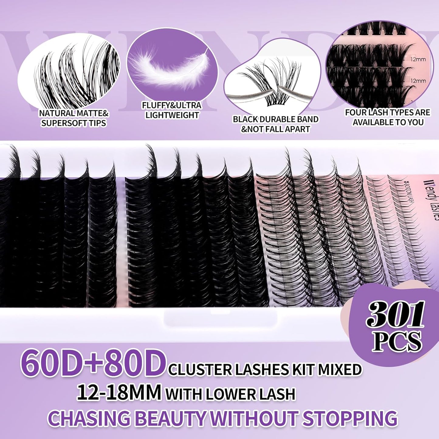 Lash Clusters With Bottom Lashes 356PCS 60D/80D Multi-types Fluffy Lash Clusters C/D Curl Wispy Individual Lashes Spike Volume Cluster Eyelash Extensions By Wendy Lashes(60/80D-0.07D)