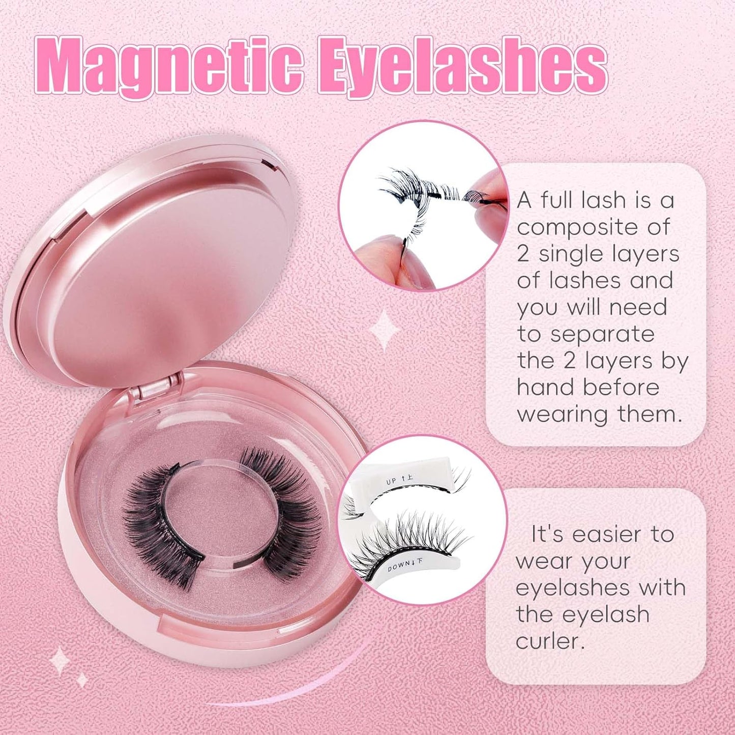 FADLASH 2 Pairs Magnetic Eyelashes with Applicator Waterproof Cat Eye Magnetic Lashes Natural Look Reusable Easy to Wear and Remove, Black (K8+604)