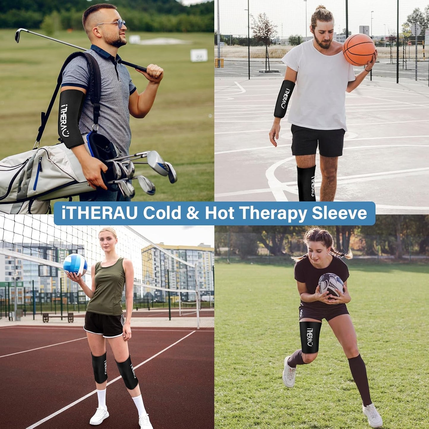 iTHERAU Knee Ice Pack Wrap 2 Pack, Reusable Gel Cold Pack with Cold/Hot Therapy, Cold Compression Sleeve for Elbow, Knee, Calf & Ankle for Pain Relief, Swelling, Surgery, Sports Injuries -Black, S