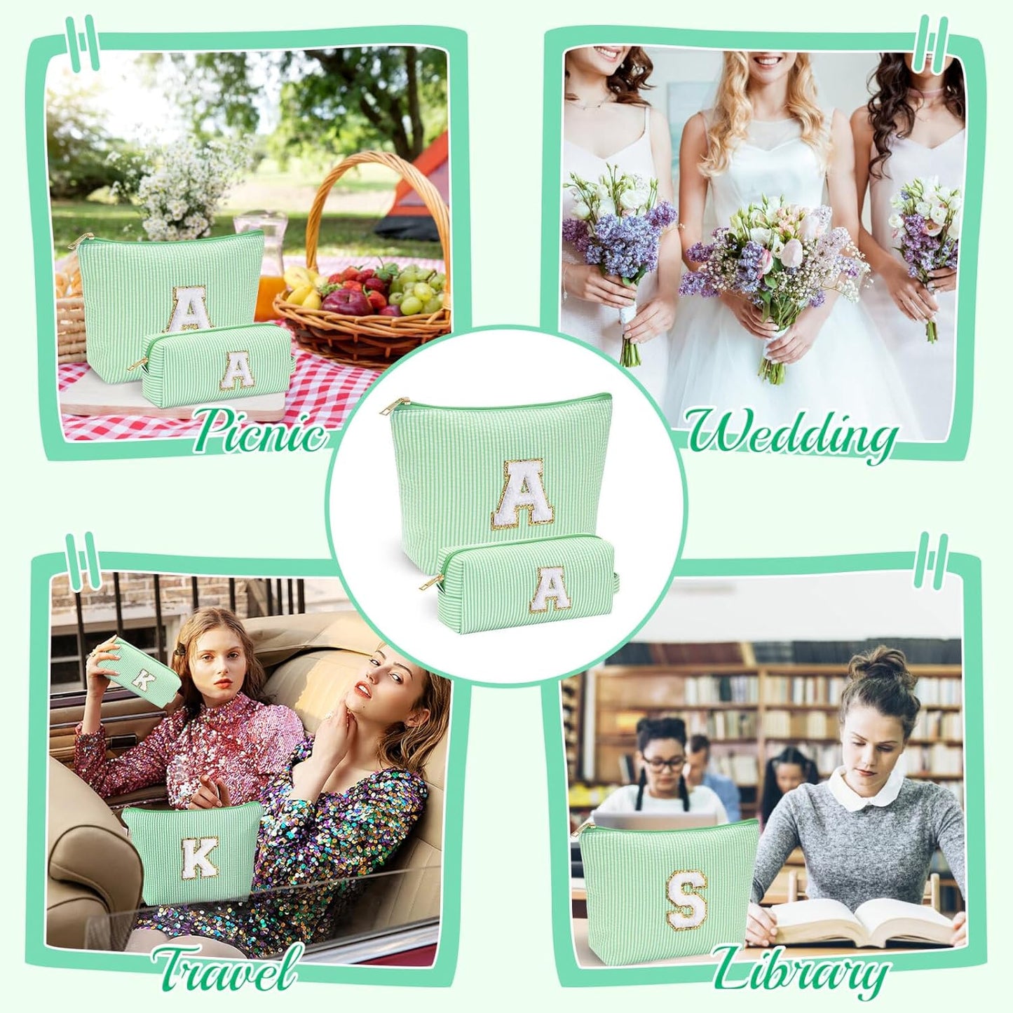 YOOLIFE Initial Makeup Bag for Women - Teen Girl Gifts Trendy Stuff Monogram Cute Makeup Bags Make Up Case for Women Her Best Friend Friendship Sister Teacher, Personalized Birthday Gifts I