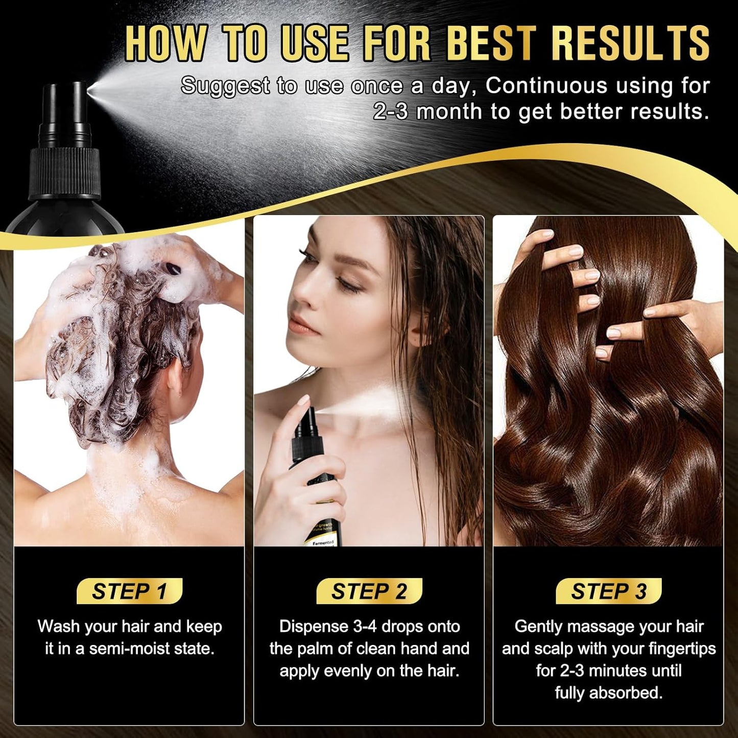 Organic Black Rice Water Spray for Hair Growth, A Solution with Castor Oil & Ginger Root Extract for Thicker, Fuller Hair, Targets Hair Loss and Repairs Damage 200ml/6.4 fl.oz (2 PC)