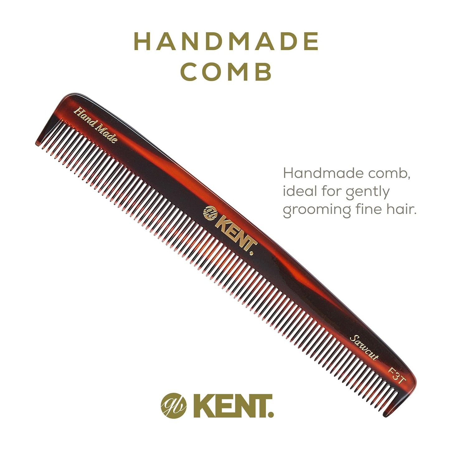 Kent F3T Black Graphite Fine Tooth Comb - Hair Parting and Straightening Comb for Men's & Women's Dandruff Remover, Saw Cut and Hand Polished Made in England