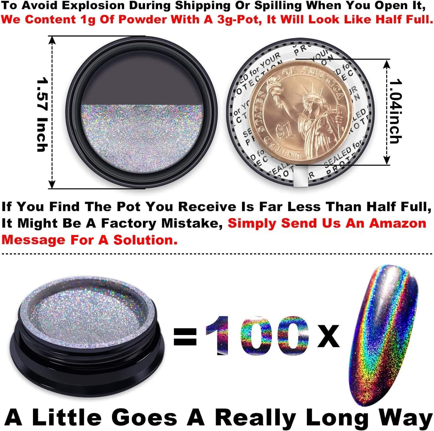 2 Jars Holographic Nail Powder Fine Rainbow Holo Mermaid Unicorn Mirror Laser Effect Multi Chrome Manicure Pigment Glitter Dust + 6PCS Sponge Tools for Salon Home Nail Art DIY Decroration