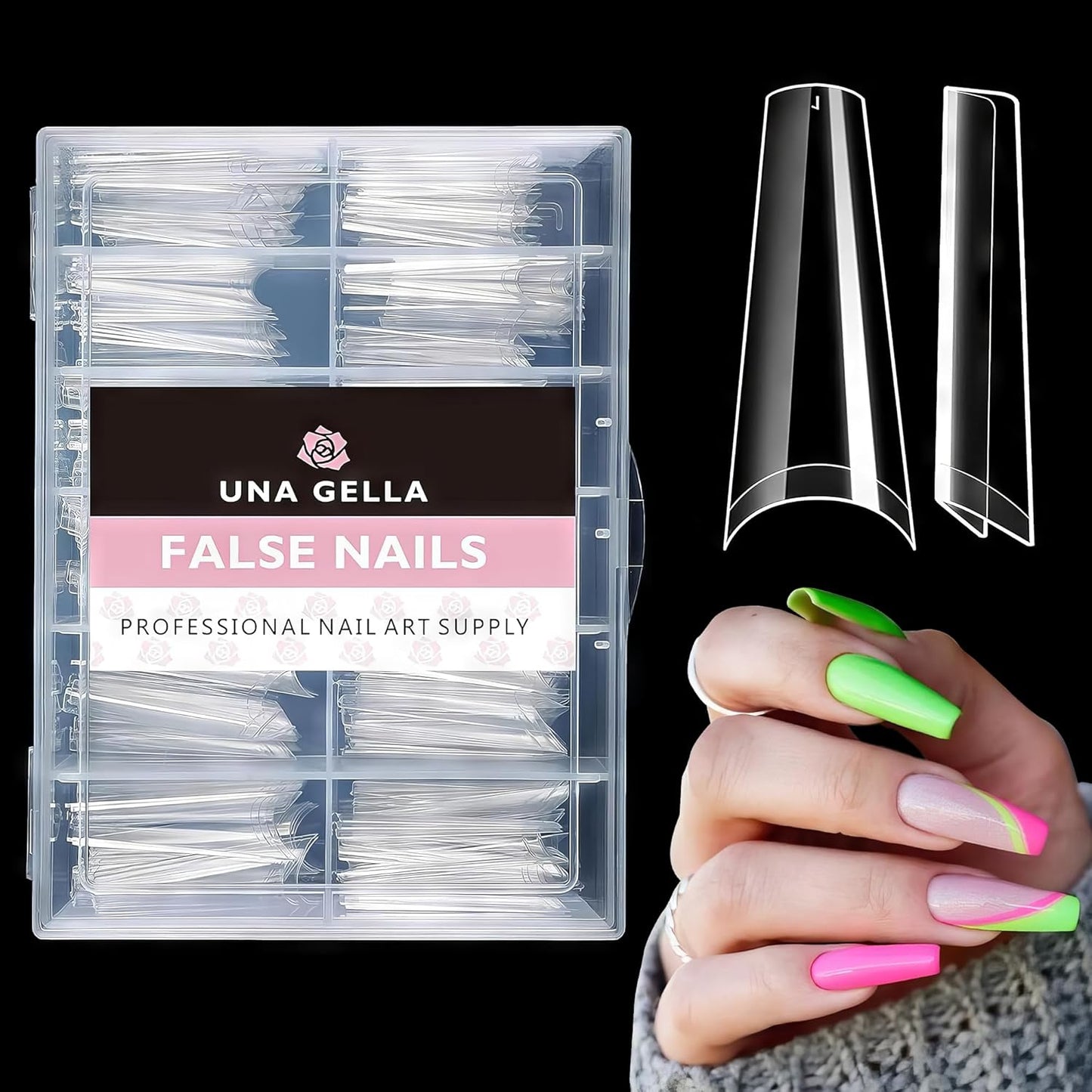 UNA GELLA Gel Nail Tips Coffin - Long Coffin Ballerina Nails Tips Half Cover Ballerina Acrylic Fake Nails 216PCS Falese Nail Tips for Nail Extension 12 Sizes Home DIY Salon