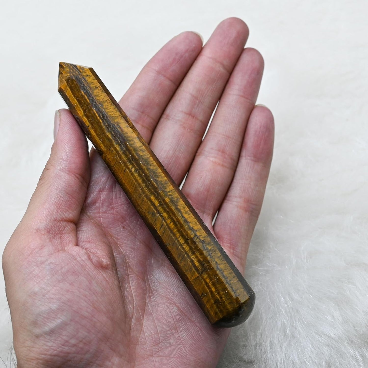 Amazing Gemstone Tiger Eye Crystal Wand Massage Stick - Pelvic Wand Gua Sha for Adults - Crystals and Healing Stones Massage Wands for Adults Gifts (Pointed)