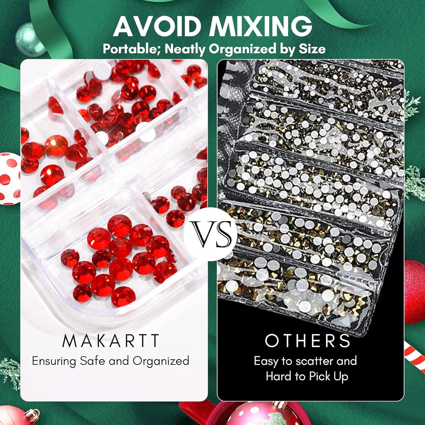 Makartt Red Nail Rhinestones Flatback Rhinestones Multi-Size Round Crystal Glass Nail Charms Diamonds Nail Jewels for DIY Crafts Makeup Nail Art Supplies Accessories Christmas Gift