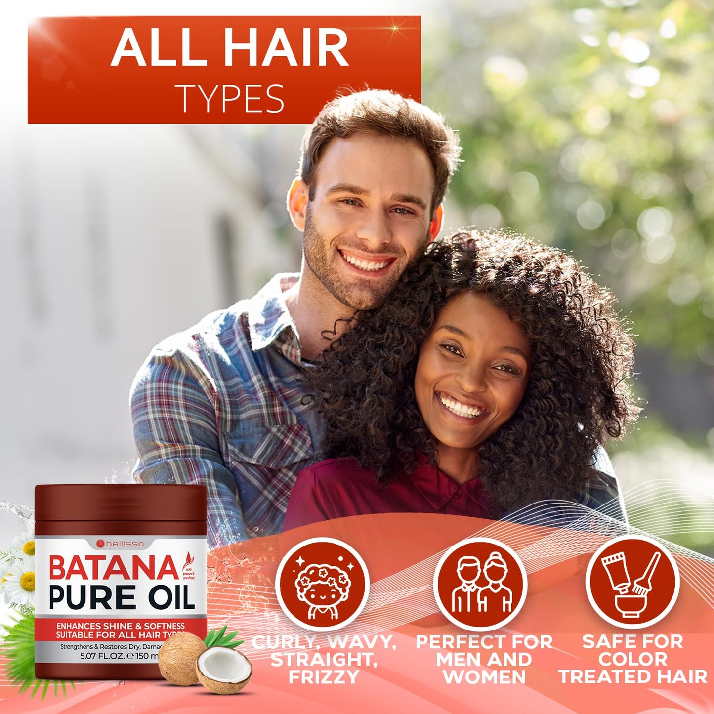 Batana Oil - Pure, Unrefined and Cold Pressed - Volumizing Hair Treatment for Women and Men - Hydrating Nourishment for Dry, Broken and Brittle Split Ends - Deep Hydration and Moisture Hair Mask