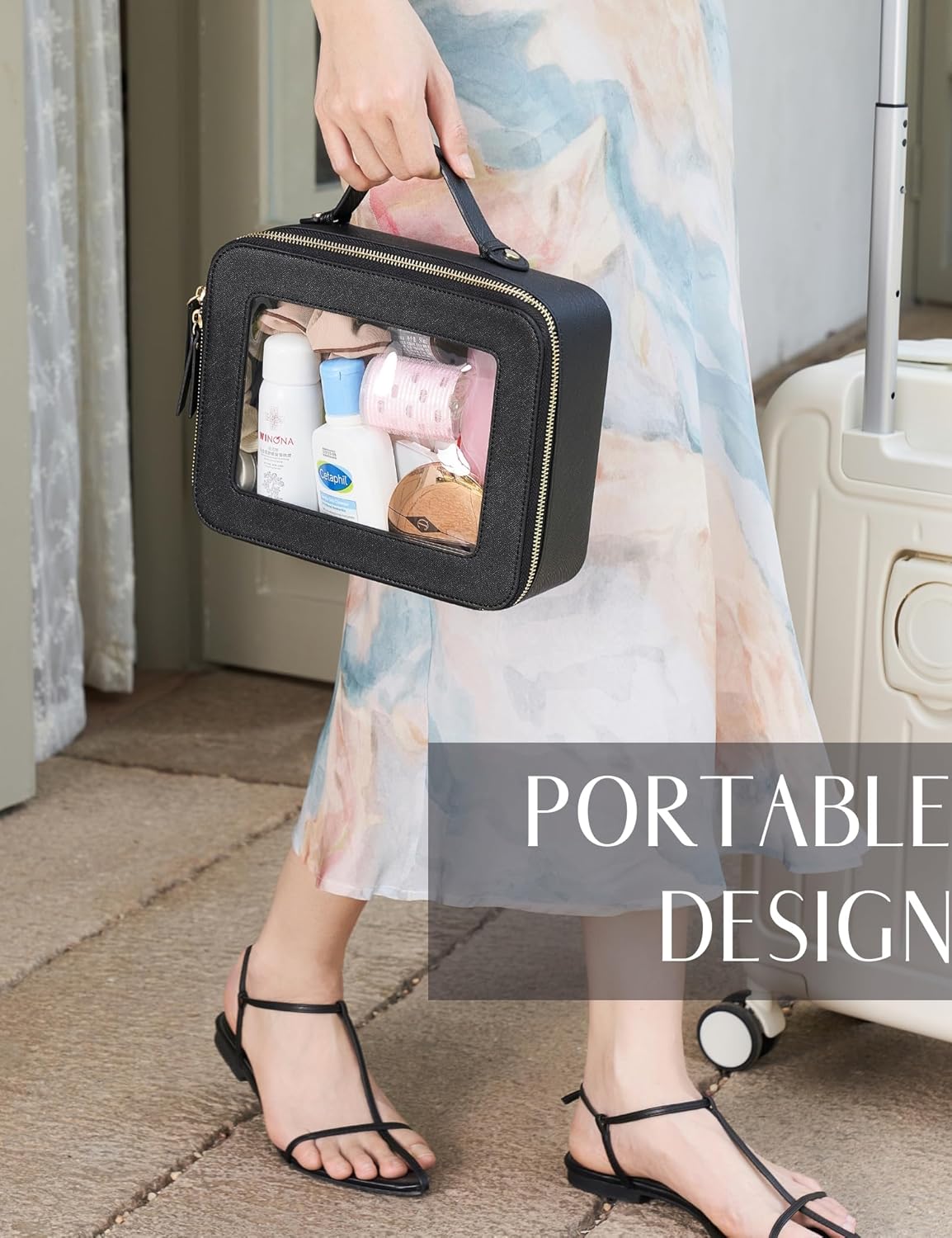 Popvibe Clear Makeup Bag Travel Cosmetic Case Transparent Toiletry Bag with Zipper, Portable Make Up Organizer Traveling Compact Car Bag for Essentials