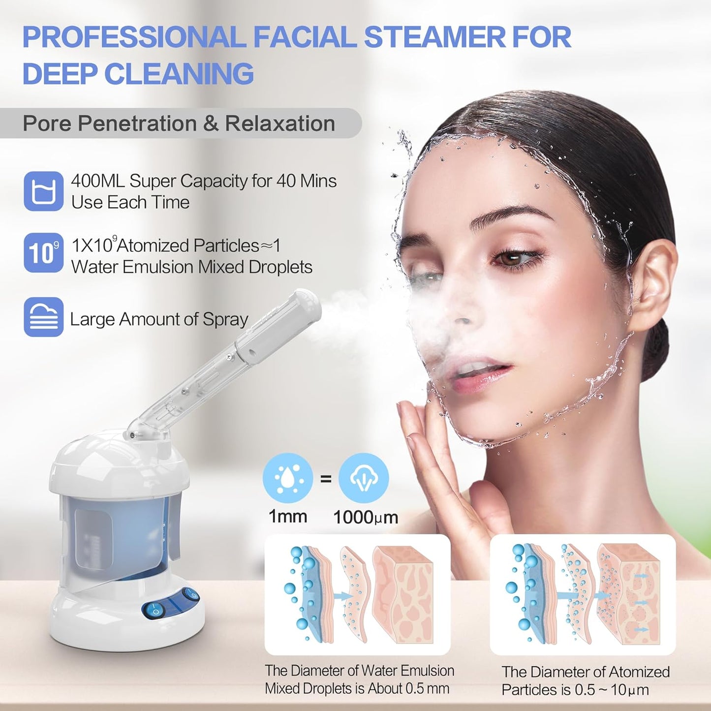 Kingsteam Facial Steamer - Ozone Steamer with Extendable Arm - Professional Nano Ionic Facial Steamer for Deep Cleaning - Portable for Personal Care Use at Home or Salon
