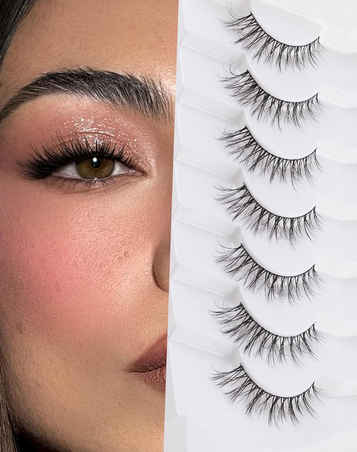 Cat eye Lashes Natural Wispy Lash Strip Natural Look Flared Eyelashes Fairy False Eye Lashes Fluffy False Eyelashes Soft 7 Pairs D97