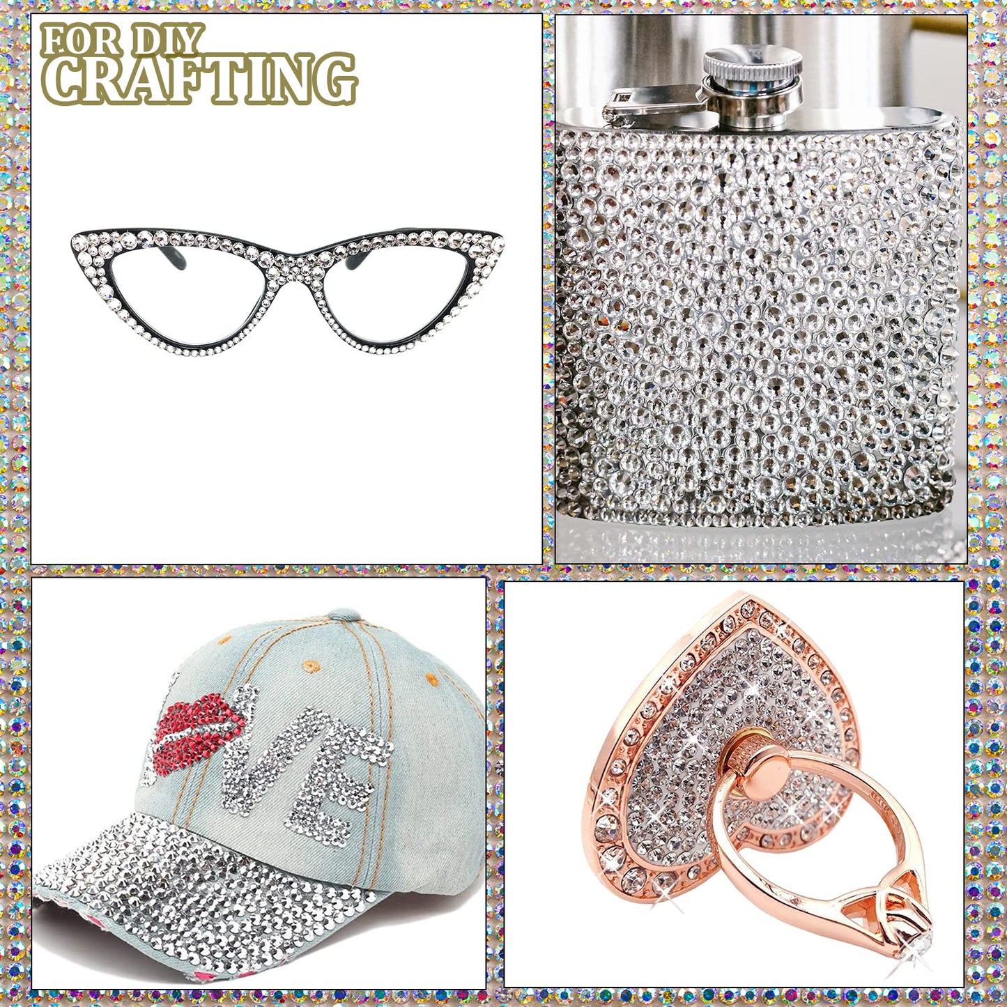 Two Packs of Flatback Rhinestones 4000 Pcs Nail Art Rhinestones Flatback Transparent White Clear Rhinestone with Picker Pencil and Tweezer for Nail Art and Decoration