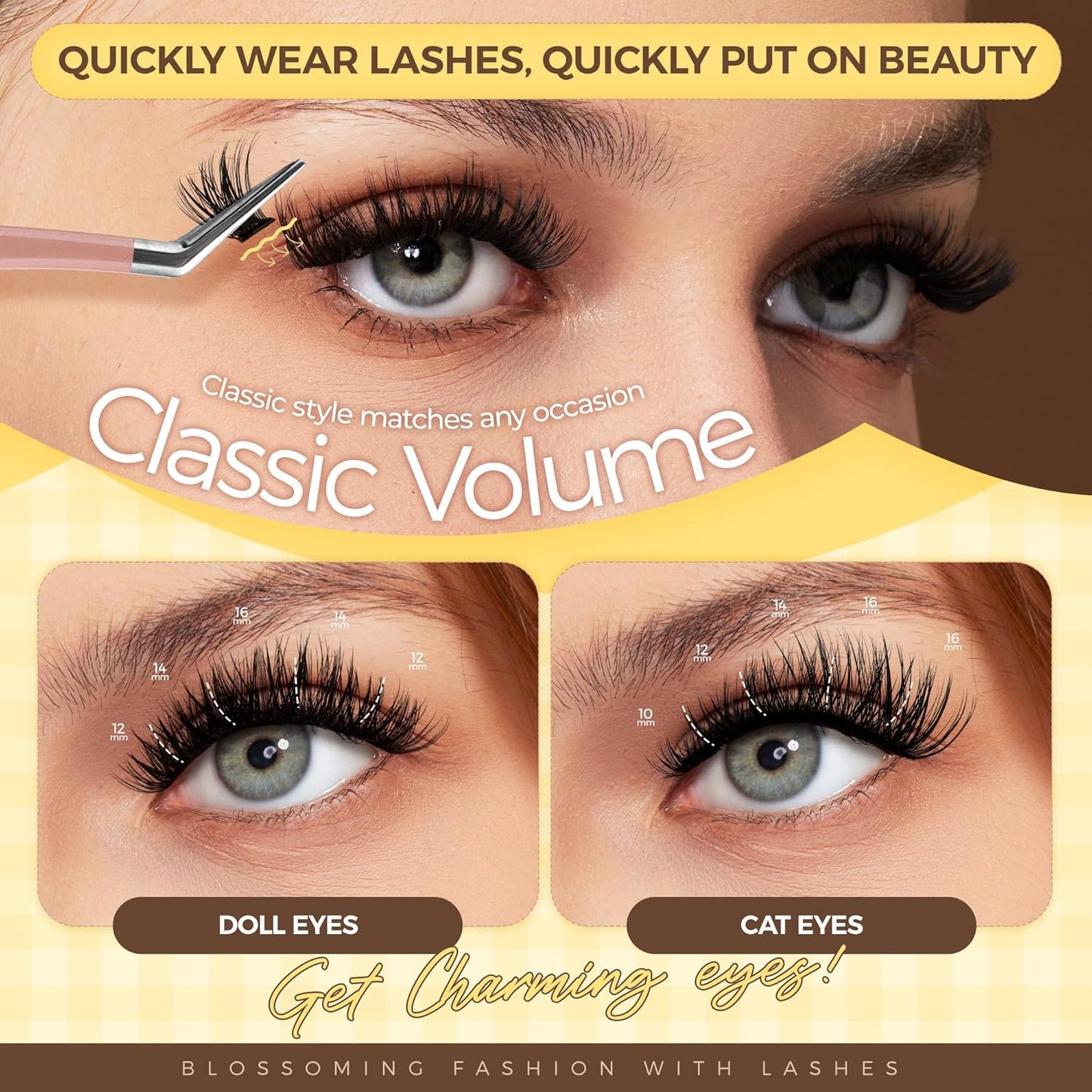 PopUp Self Adhesive Eyelashes Clusters, Press On Lashes Pre Glued Eyelash Extension Kit with Lash Tweezer,10-16mm No Glue No Remover Needed Self Adhesive Lashes Clusters CT50-D