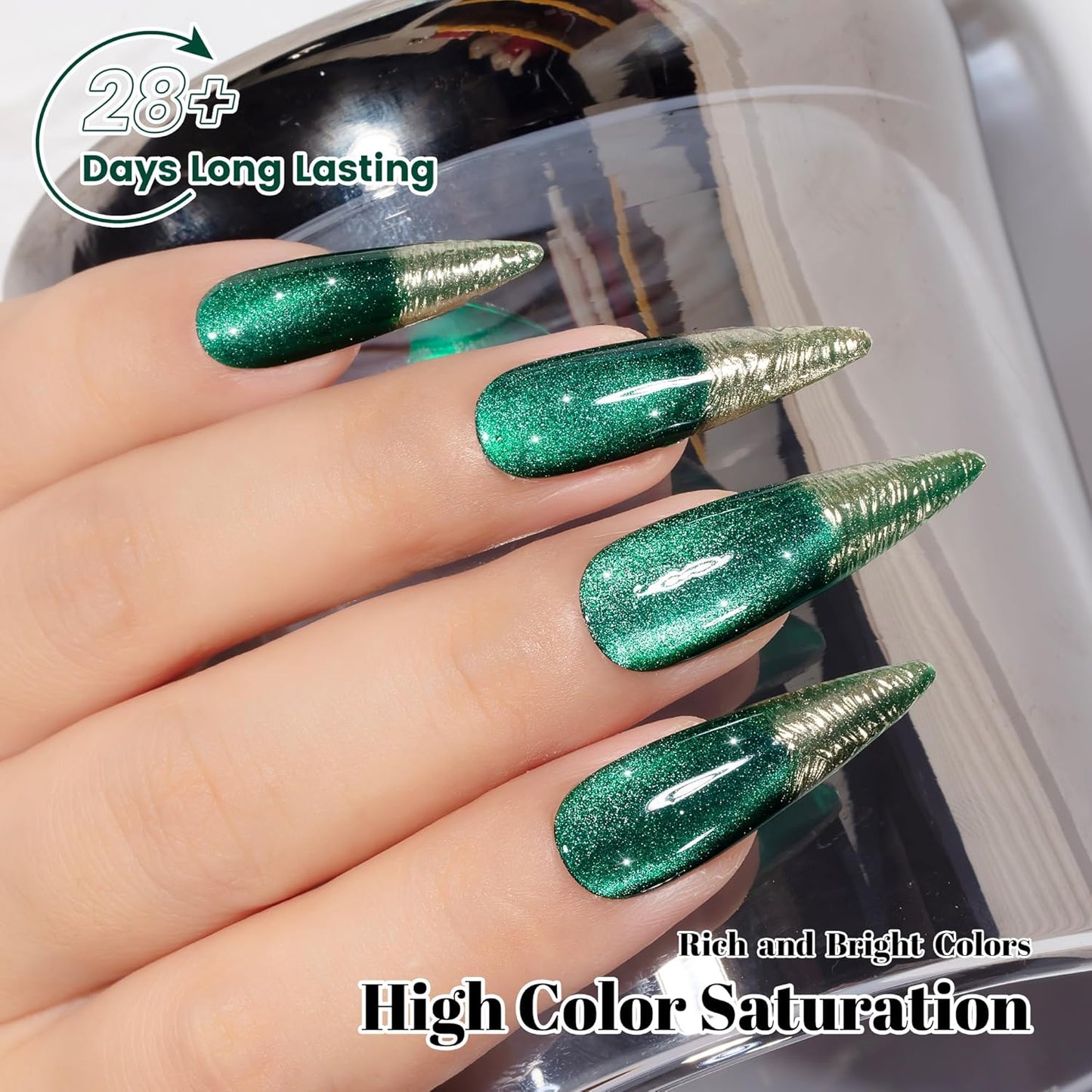 YTD Likomey Cat Eye Gel Nail Polish,15ml Green Holographic Translucent Neutral Jelly Sheer Shiny Magnetic Glitter Fall Winter UV Color Varnish with Magnet Stick,MY334