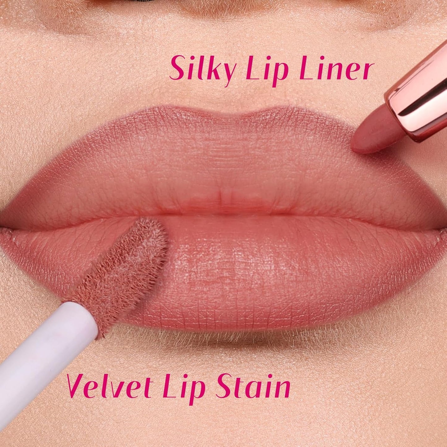 2 PCS Lip Liner and Lip Stain Combo Set, High Pigmented Long Lasting Velvet Lip Tint, Well-Defined Lipliner, Weightless Waterproof Not Animal Tested, Matte Finish Makeup