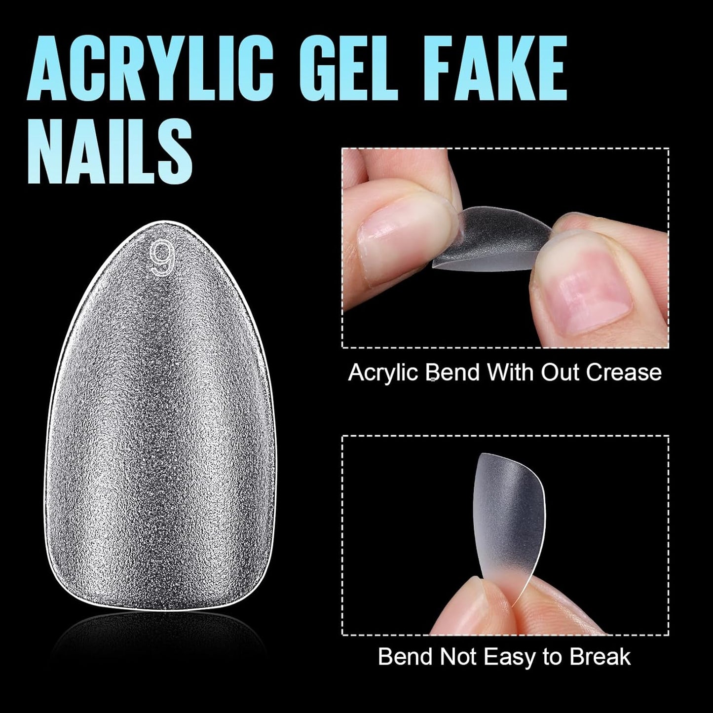 TOMICCA Short Almond Nail Tips, Acrylic Soft Full Coverage Fake Nailsfor Extension Manicure, Double-sided Matte Press on Nail Tips for Home DIY Art Women Girls