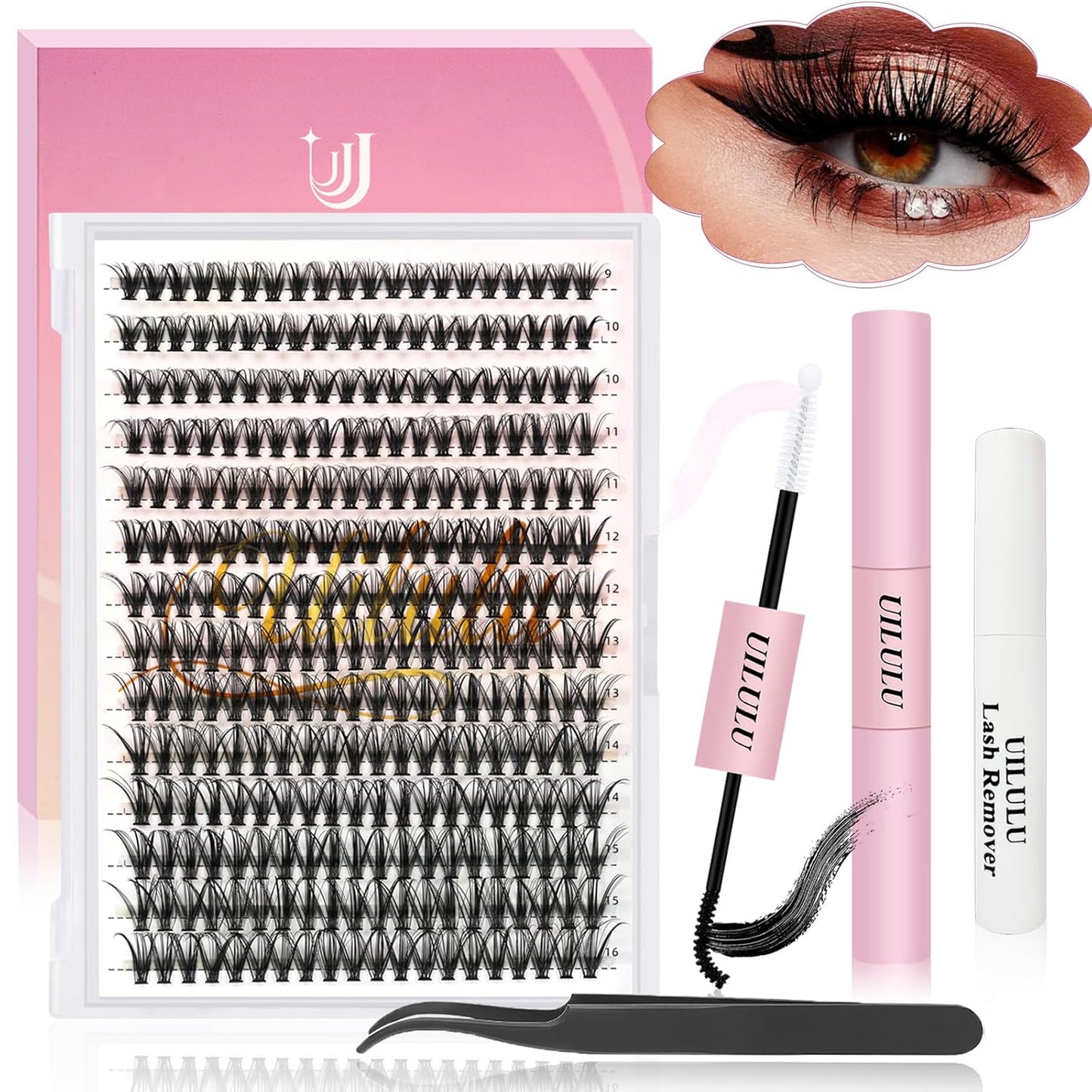 Lash Clusters kit 9-16mm DIY Lash Extension Kit 280 30D D Curl Lash Clusters 0.07D Natural Individual Lashes Clusters False Eyelashes Wispy Eye Lash Kits Extensions Kit