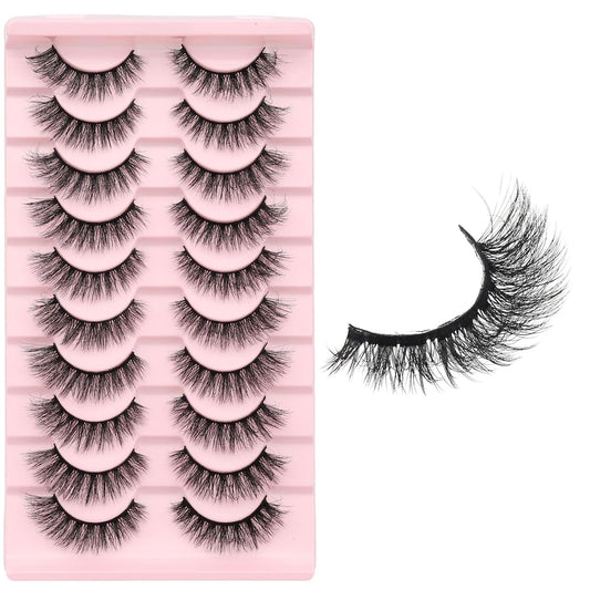 Cat Eye False Eyelashes – Natural Look, Wispy & Lightweight Glue-On Lashes, Reusable Fake Eyelashes for Everyday & Party Makeup (10 Pairs)