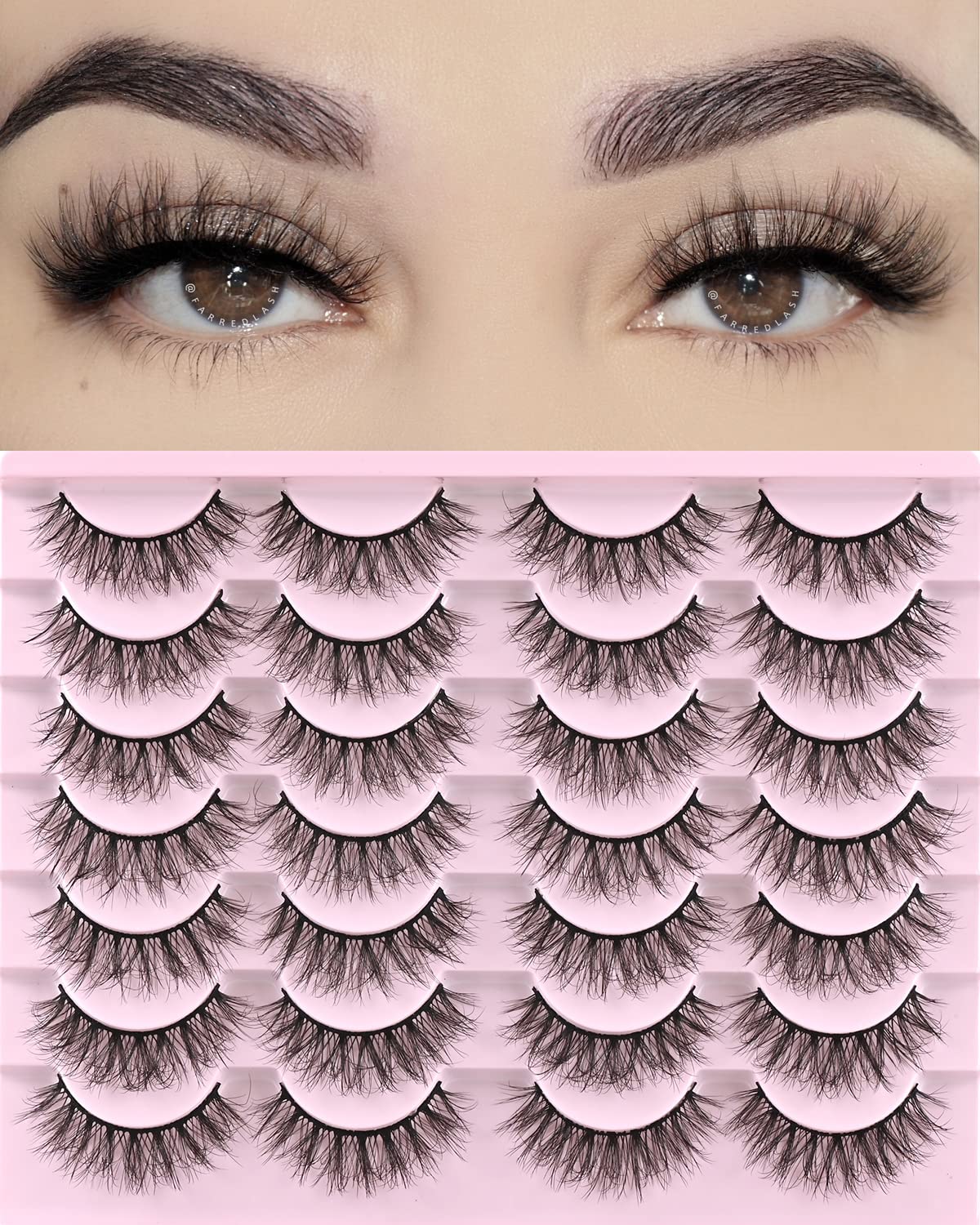 FARRED Natural Lashes Short Eyelashes Wispy False Mink Lash Pack 14 Pair Natural Look Fluffy Doll Eyelash Small Fake Strip Lashes Full Pestañas Sets for MUA and Beginners Daily Makeup (F3 | 8-16mm)