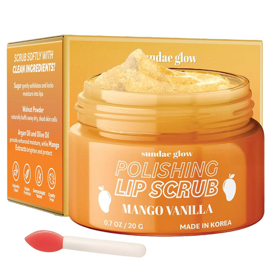 Lip Scrub with Mango Vanilla – Exfoliates, Hydrates & Repairs – Smooths, Softens & Revitalizes Dry Lips – Dermatologist Tested, Korean Skin Care – Clean Beauty, Cruelty-Free – 1 Pack