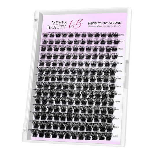VEYESBEAUTY Lash Clusters Individual Eyelash Extensions Thin & Invisible Band DIY False Eyelashes for Self-application Newbie's Five-Second Series Wispy Lash Tray, Siren 8-16mm Mixed Length