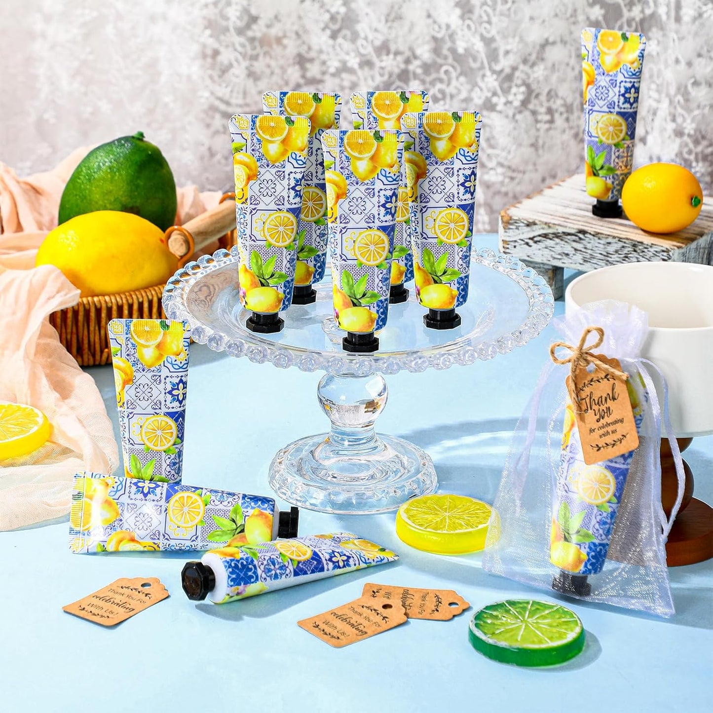 48 Sets Baby Shower Hand Cream Party Favors for Guests Gift Bulk Travel Size Hand Lotion Set for Baby Shower Wedding Christmas(Lemon)