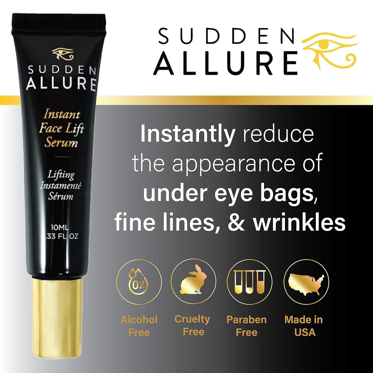 Sudden Allure Instant Face Lift Serum – Erase Under Eye Bags & Wrinkles in 60 Seconds - Firming Face & Eye Serum Cream - Instantly Tighten & Reduce Eye Bags & Crows Feet | Made in USA (10 ml, 2 Pack)