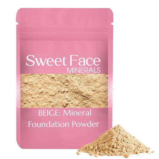 Foundation Powder Refill (BEIGE)(12 Gram Bag) By Sweet Face Minerals, Lightweight Mineral Loose Makeup Powder with SPF 20, Full Coverage Flawless Finish, Talc-free, Cruelty-Free, Refillable Pouch