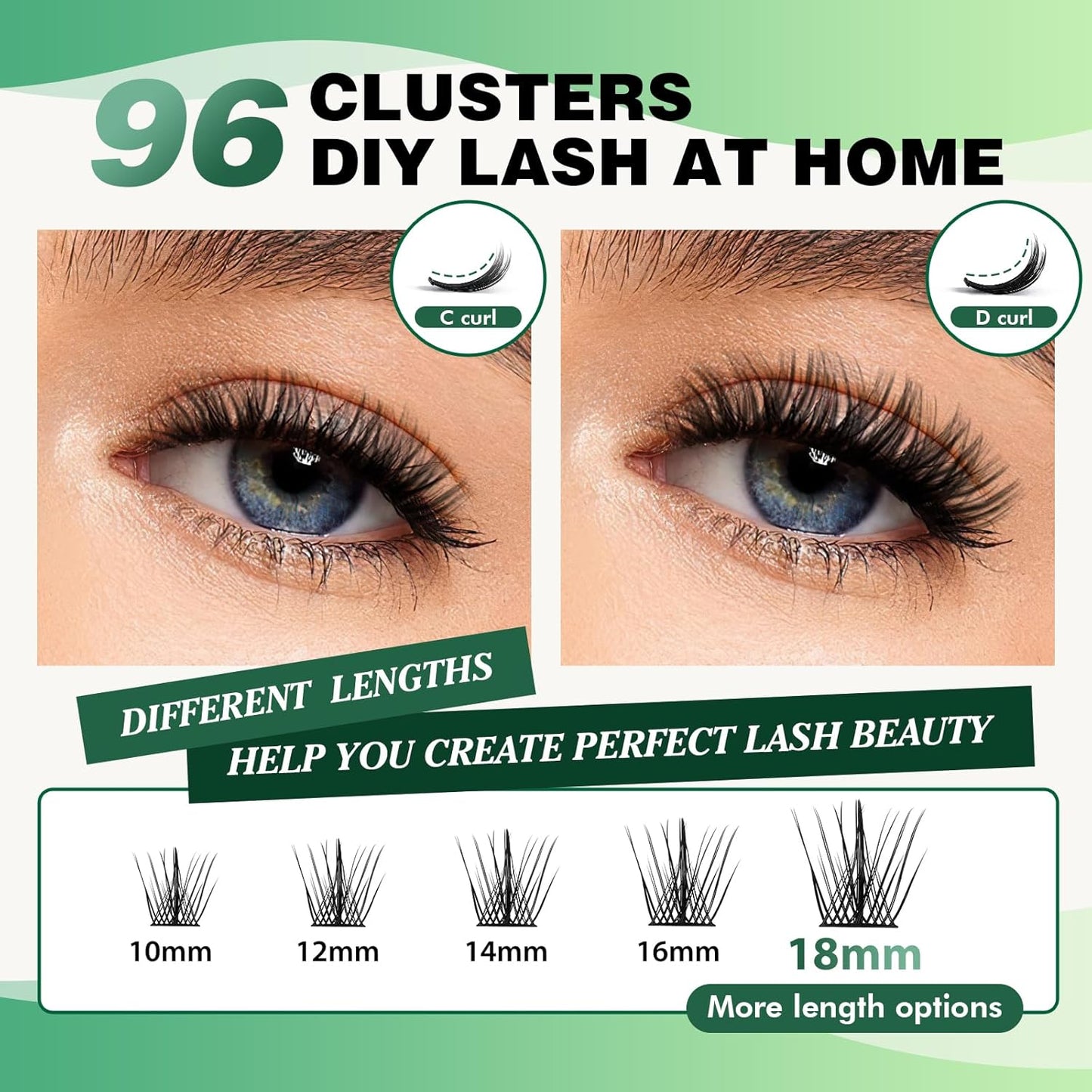 Lash Clusters,96 Pcs Cluster Lashes D Curl 14mm DIY Lash Extensions Eyelash Clusters,KEYYOU Volume Wispy Individual Lashes Soft&Comfortable Easy DIY at Home(Y09,D-14mm)