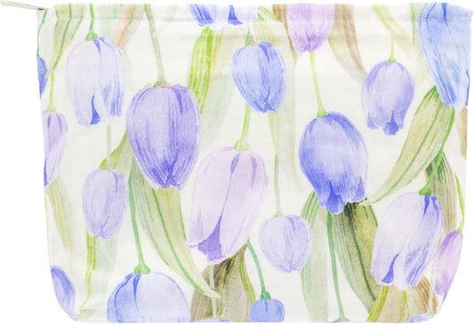 PAZIMIIK Floral Makeup Bag Large Cotton Zipper Pouch for Purse Travel Canvas Make Up Organizer for Women Cosmetic,Tulip Purple