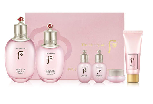 The History of Whoo Gongjinhyang Soo Vital Hydrating Special Set | Contains Gongjinhyang Soo Hydrating Balance (150ml + 20ml), Emulsion (110ml + 20ml), Cream (20ml) & Foam Cleanser (40ml),