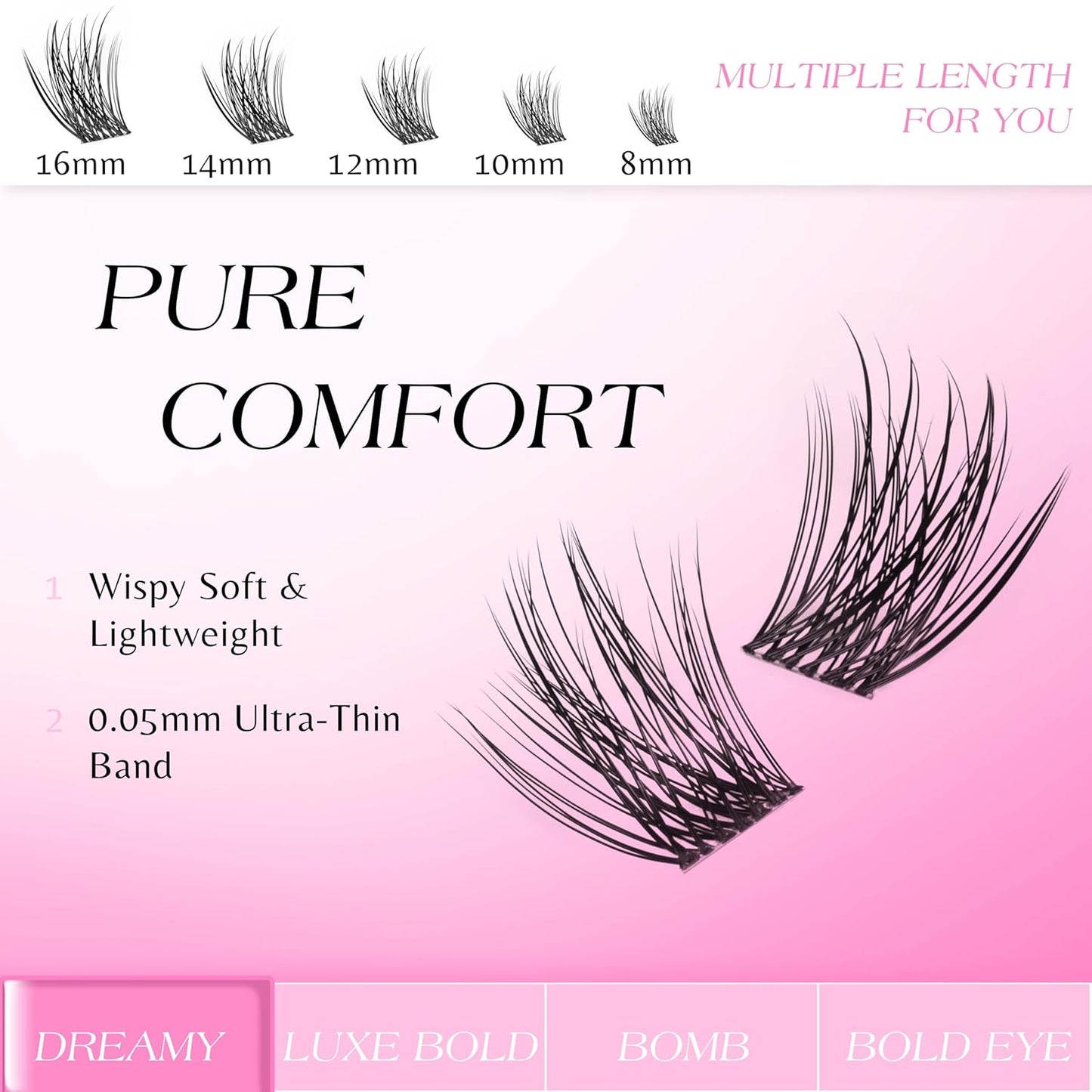 VEYESBEAUTY Lash Clusters Kit Individual Eyelash Extensions Thin & Invisible Band DIY False Eyelashes Newbie's Five-Second Series Wispy Lash Tray, Dreamy KIT with Bond&Seal Remover Applicator