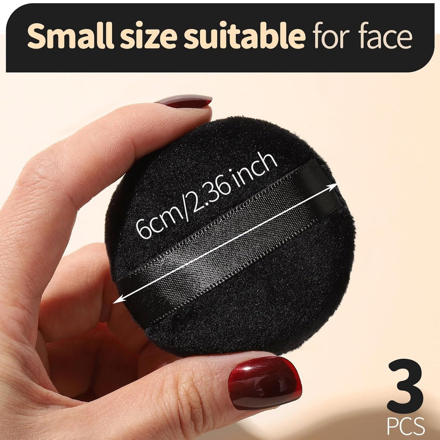 Teenitor 3Pcs Powder Puffs for Face Powder 2.36 Inch, Makeup Powder Puff for Loose and Pressed Powder, Face Powder Puff with Case, Black