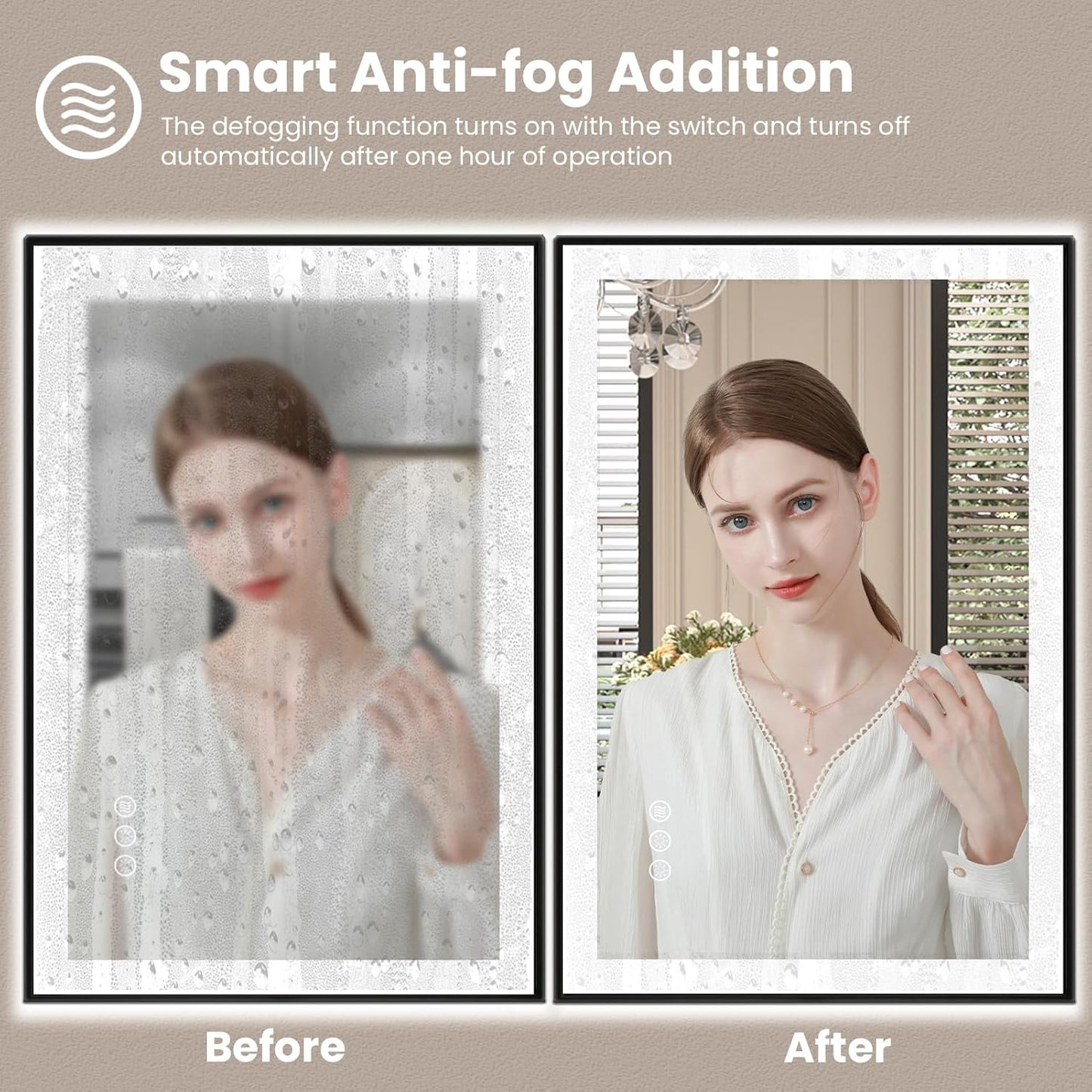 Amorho 72"x 36" LED Bathroom Mirror with Black Frame, Front Light and Backlit(Controlled Separately), Stepless Dimmable, Anti-Fog, Shatter-Proof, 3 Colors, Memory